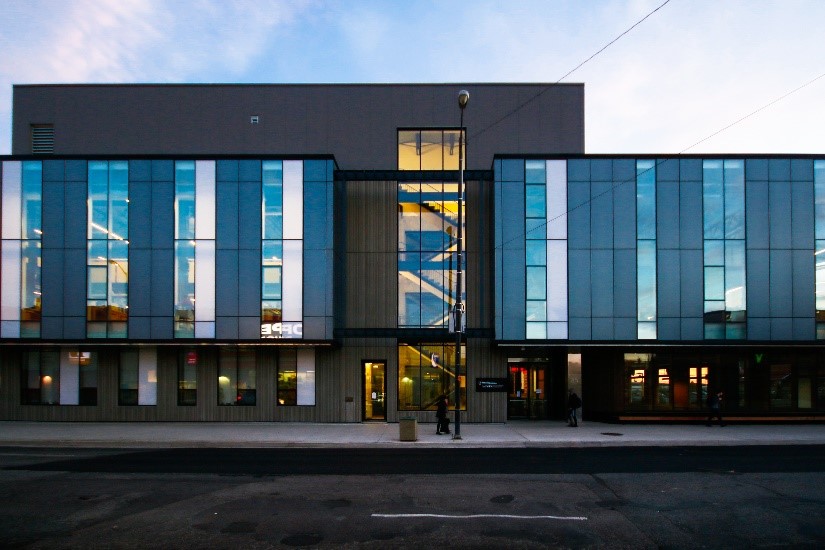 McEwen School of Architecture curtain wall façade on Elm Street