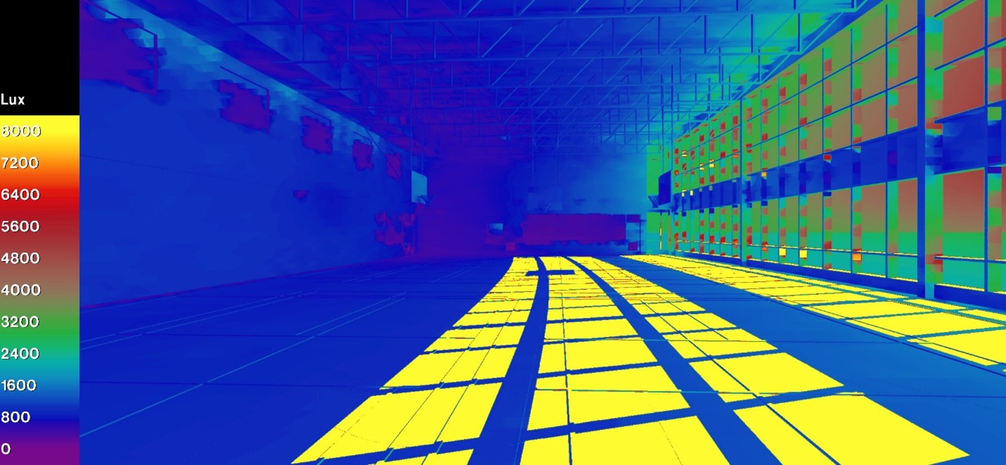 Gymnasium with all vision glass - Radiance false-colour analysis