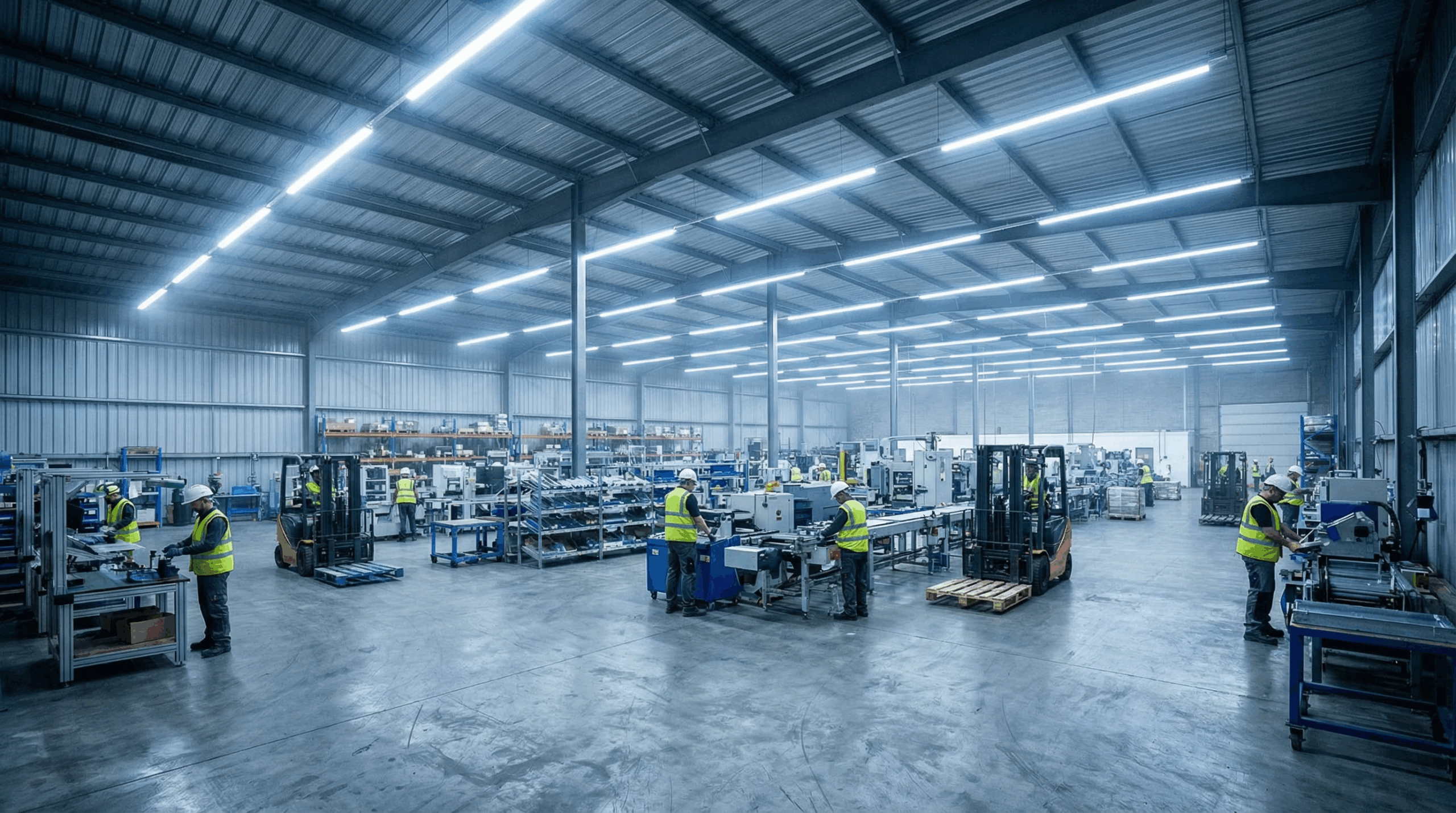 Metal building with artificial LED lighting