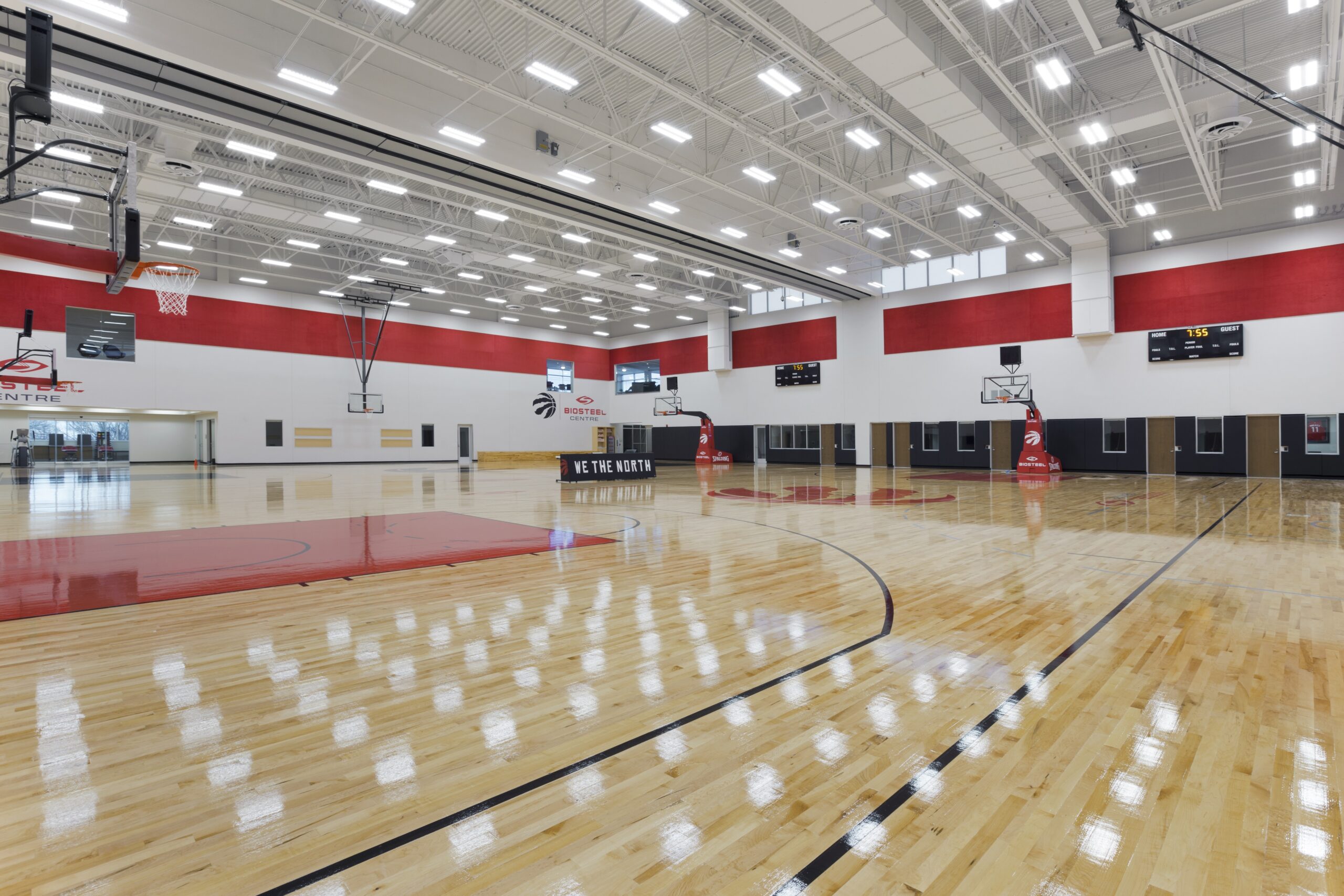 Toronto Raptors OVO Athletic Centre training court with spherical daylighting skylights