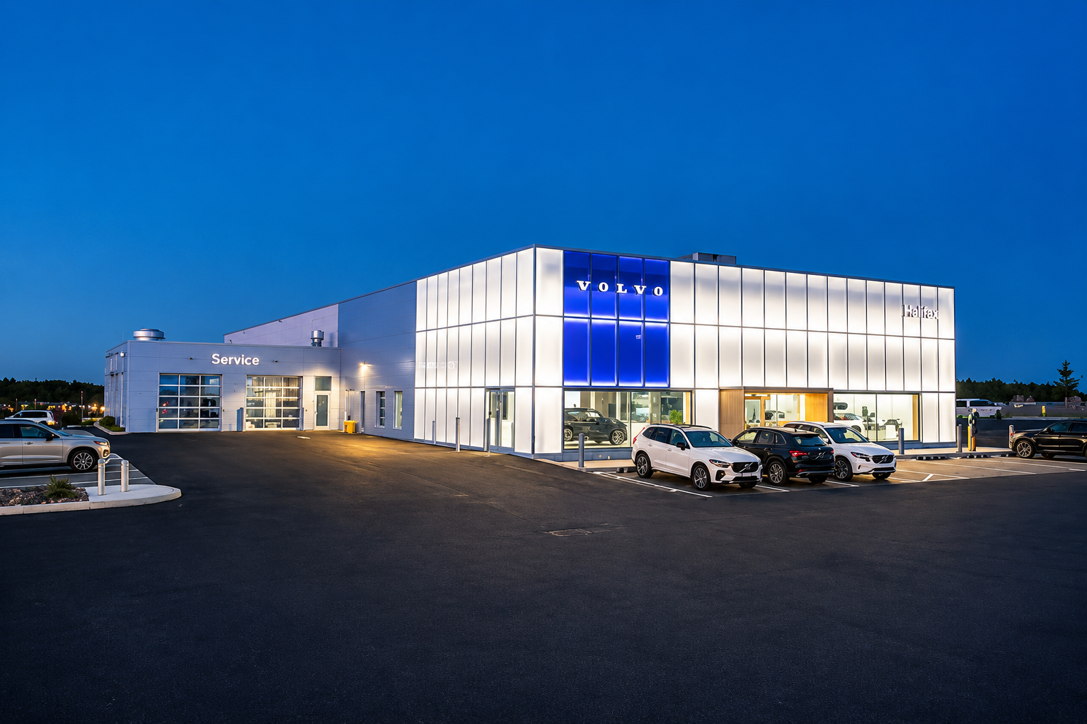 Volvo Cars Halifax lantern effect at night